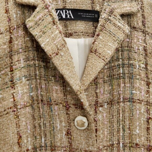 ZARA WOMEN FITTED CROPPED TEXTURED BLAZER Weave Tweed SIZE S 2402/776 /330 - Picture 7 of 7